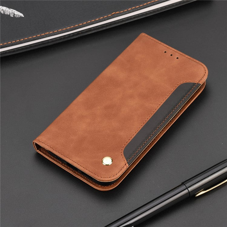 Smartphone Case Shockproof Wallet Phone Stand Cover Anti-dust Splicing PU Leather Shell for Motorola Moto G51 5G - Brown