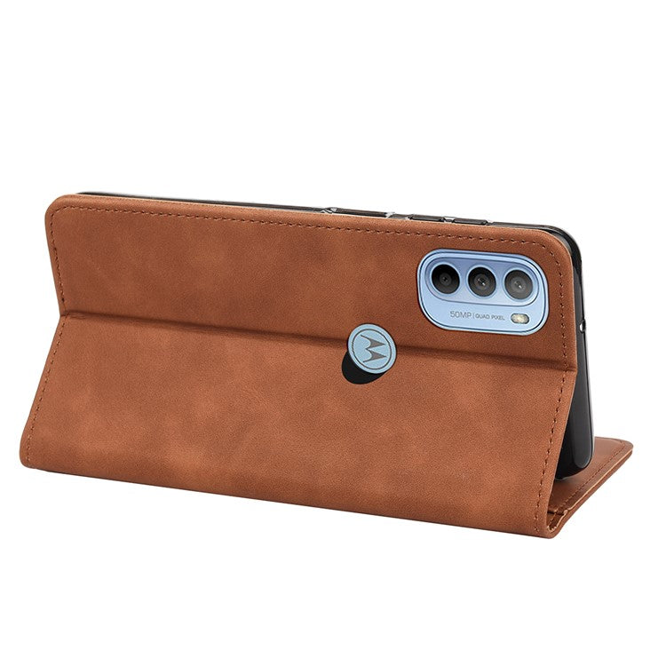 Smartphone Case Shockproof Wallet Phone Stand Cover Anti-dust Splicing PU Leather Shell for Motorola Moto G51 5G - Brown