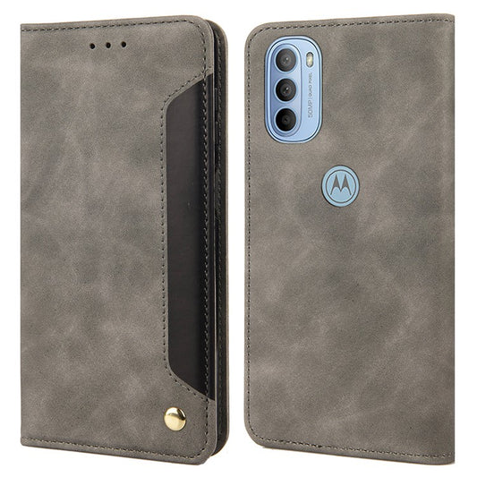 Smartphone Case Shockproof Wallet Phone Stand Cover Anti-dust Splicing PU Leather Shell for Motorola Moto G51 5G - Grey