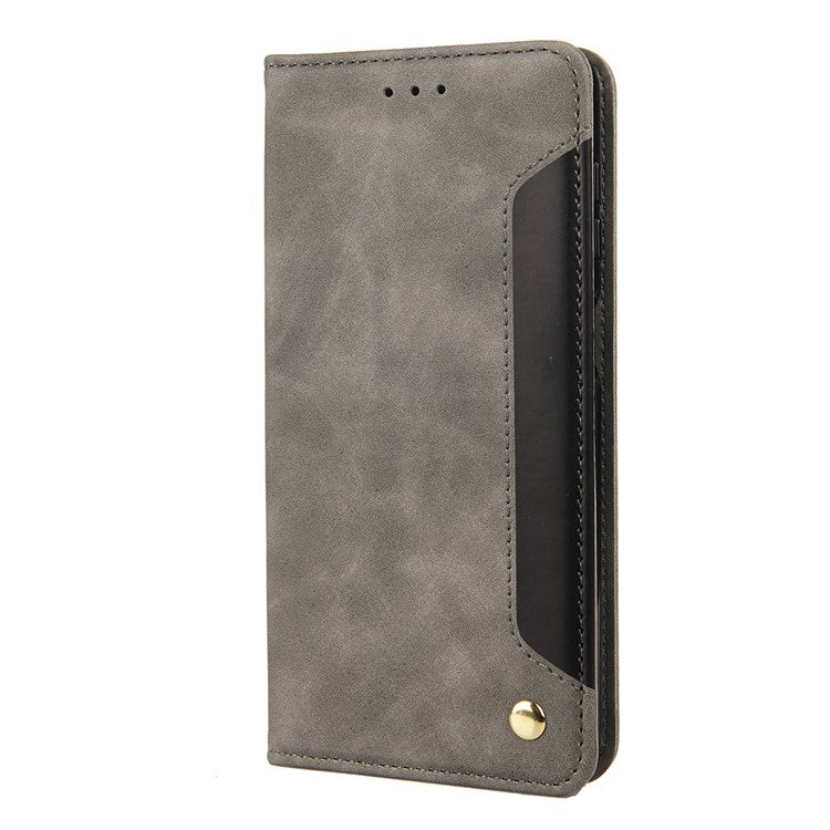 Smartphone Case Shockproof Wallet Phone Stand Cover Anti-dust Splicing PU Leather Shell for Motorola Moto G51 5G - Grey