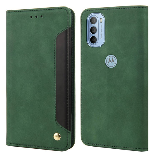 Smartphone Case Shockproof Wallet Phone Stand Cover Anti-dust Splicing PU Leather Shell for Motorola Moto G51 5G - Green
