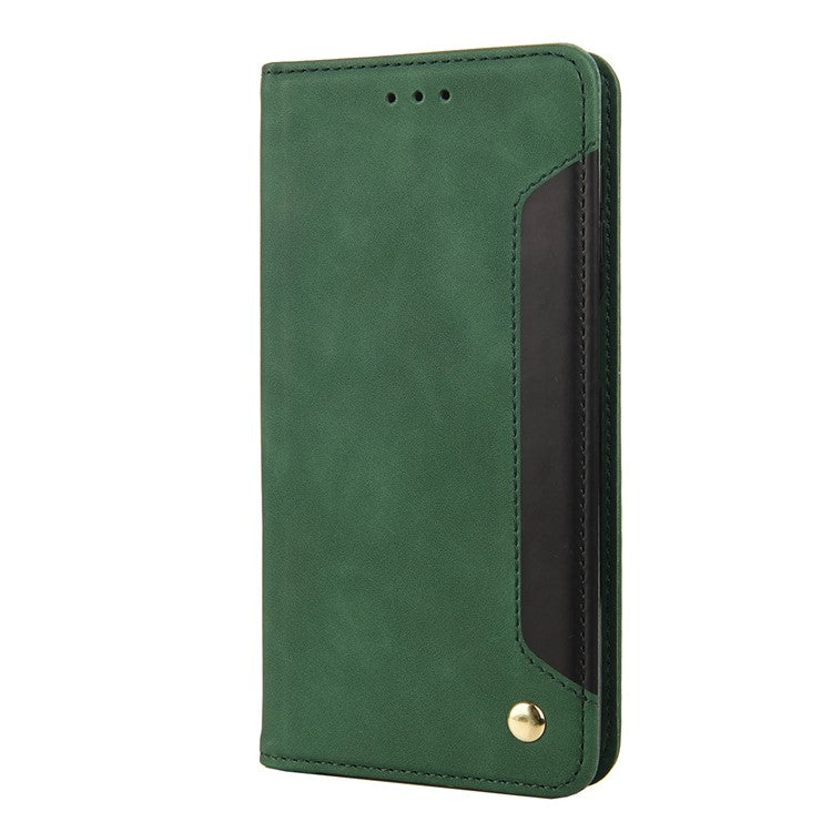 Smartphone Case Shockproof Wallet Phone Stand Cover Anti-dust Splicing PU Leather Shell for Motorola Moto G51 5G - Green