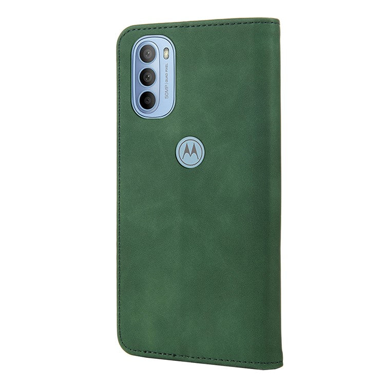 Smartphone Case Shockproof Wallet Phone Stand Cover Anti-dust Splicing PU Leather Shell for Motorola Moto G51 5G - Green