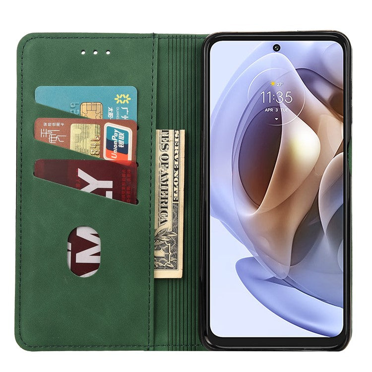 Smartphone Case Shockproof Wallet Phone Stand Cover Anti-dust Splicing PU Leather Shell for Motorola Moto G51 5G - Green