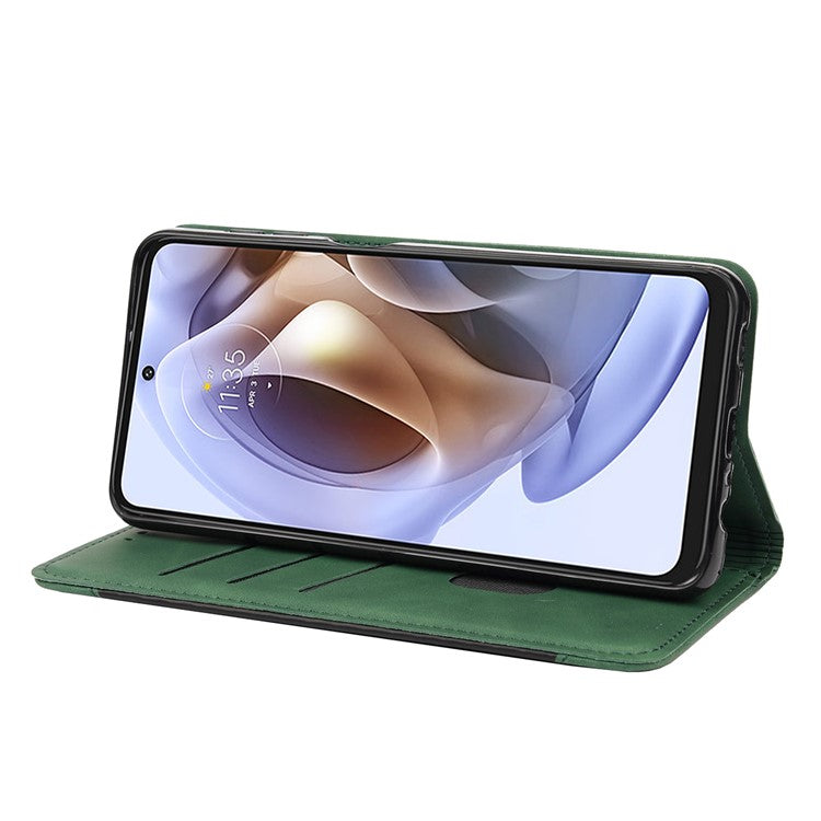 Smartphone Case Shockproof Wallet Phone Stand Cover Anti-dust Splicing PU Leather Shell for Motorola Moto G51 5G - Green