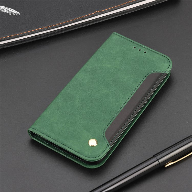Smartphone Case Shockproof Wallet Phone Stand Cover Anti-dust Splicing PU Leather Shell for Motorola Moto G51 5G - Green