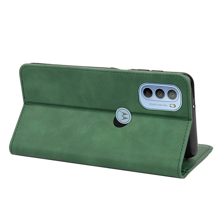 Smartphone Case Shockproof Wallet Phone Stand Cover Anti-dust Splicing PU Leather Shell for Motorola Moto G51 5G - Green