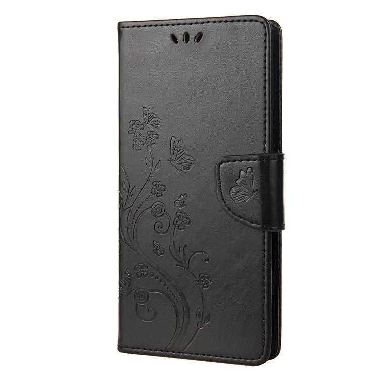 PU Leather Phone Covering Smartphone Case Stylish Imprint Butterflies Practical Wallet for Motorola Moto G71 5G - Black