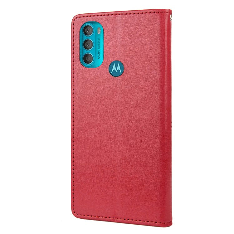 PU Leather Phone Covering Smartphone Case Stylish Imprint Butterflies Practical Wallet for Motorola Moto G71 5G - Red