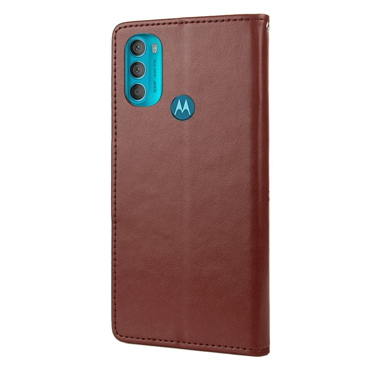 PU Leather Phone Covering Smartphone Case Stylish Imprint Butterflies Practical Wallet for Motorola Moto G71 5G - Brown