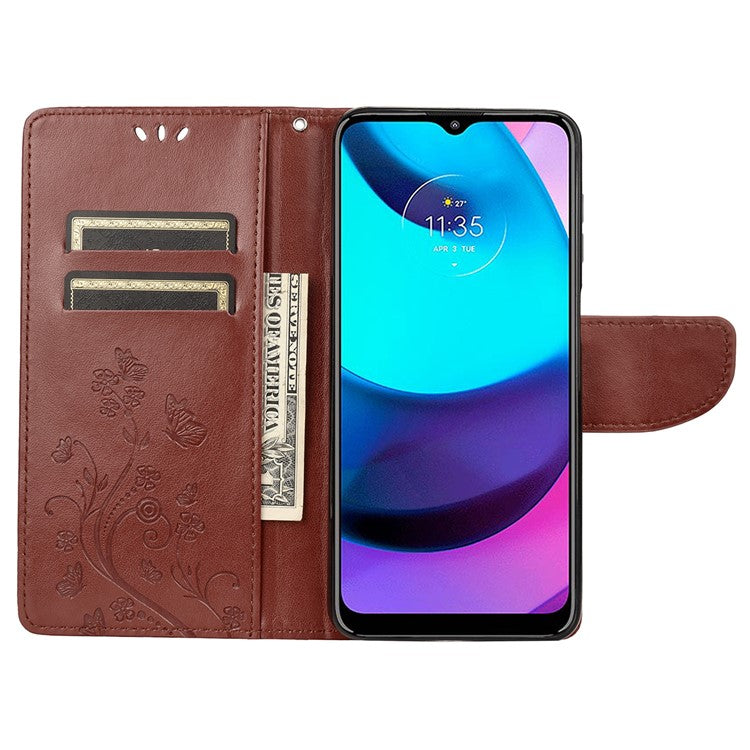 PU Leather Phone Covering Smartphone Case Stylish Imprint Butterflies Practical Wallet for Motorola Moto G71 5G - Brown