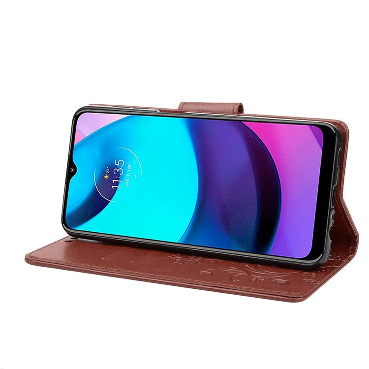 PU Leather Phone Covering Smartphone Case Stylish Imprint Butterflies Practical Wallet for Motorola Moto G71 5G - Brown