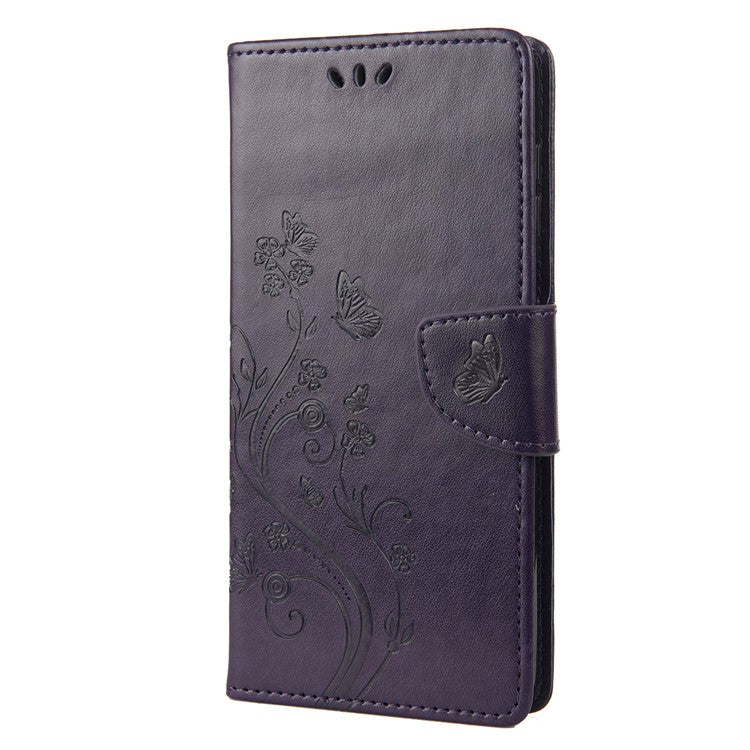 PU Leather Phone Covering Smartphone Case Stylish Imprint Butterflies Practical Wallet for Motorola Moto G71 5G - Purple