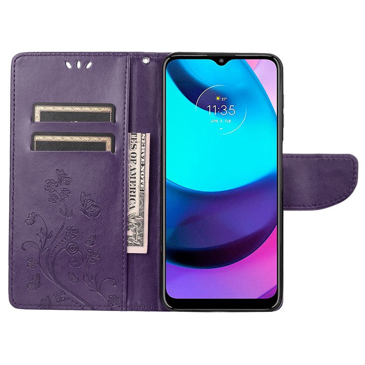 PU Leather Phone Covering Smartphone Case Stylish Imprint Butterflies Practical Wallet for Motorola Moto G71 5G - Purple