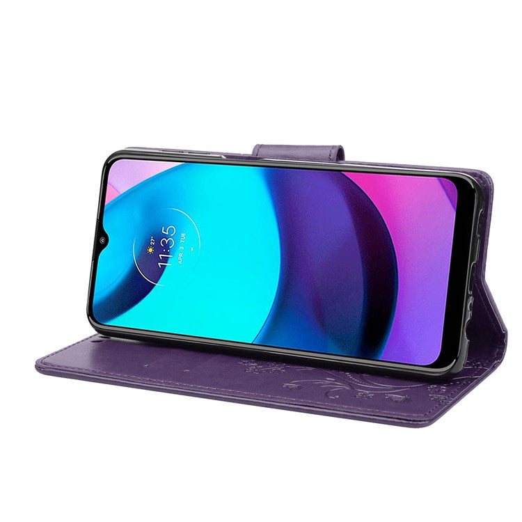PU Leather Phone Covering Smartphone Case Stylish Imprint Butterflies Practical Wallet for Motorola Moto G71 5G - Purple