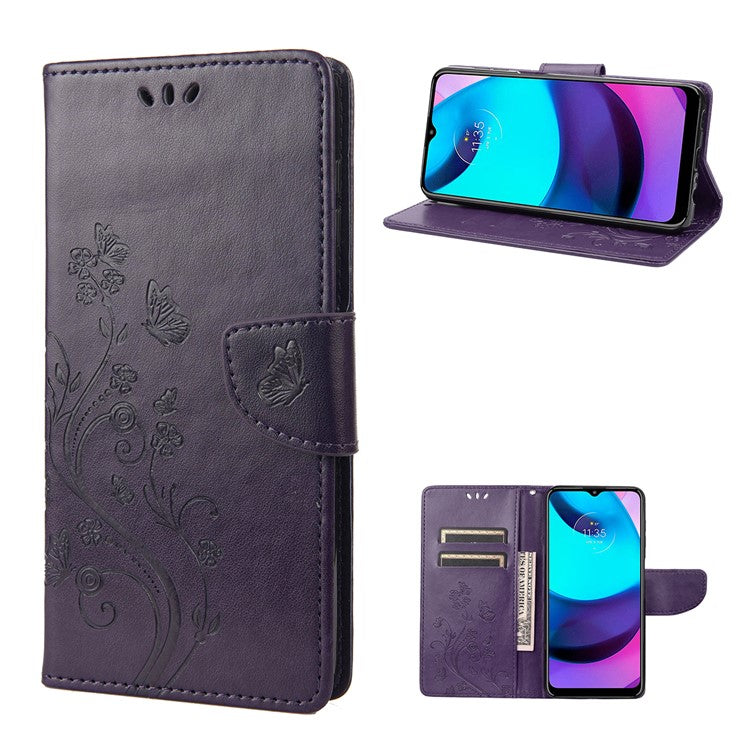 PU Leather Phone Covering Smartphone Case Stylish Imprint Butterflies Practical Wallet for Motorola Moto G71 5G - Purple