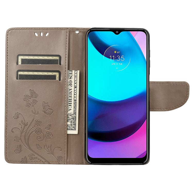 PU Leather Phone Covering Smartphone Case Stylish Imprint Butterflies Practical Wallet for Motorola Moto G71 5G - Grey