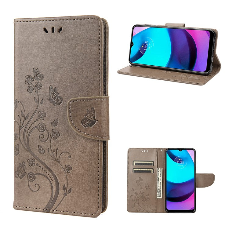 PU Leather Phone Covering Smartphone Case Stylish Imprint Butterflies Practical Wallet for Motorola Moto G71 5G - Grey
