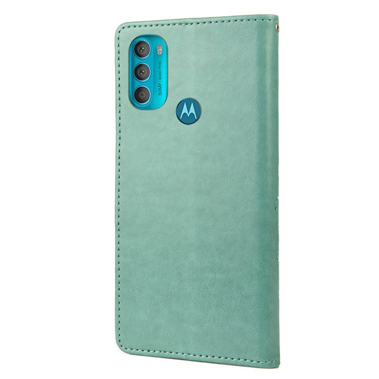 PU Leather Phone Covering Smartphone Case Stylish Imprint Butterflies Practical Wallet for Motorola Moto G71 5G - Green