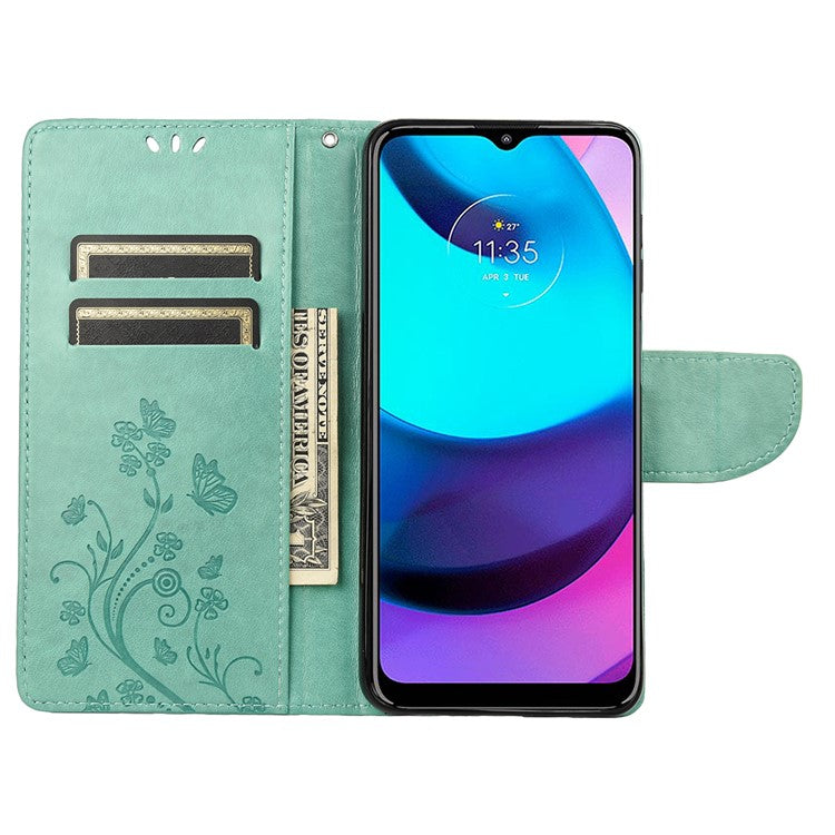 PU Leather Phone Covering Smartphone Case Stylish Imprint Butterflies Practical Wallet for Motorola Moto G71 5G - Green