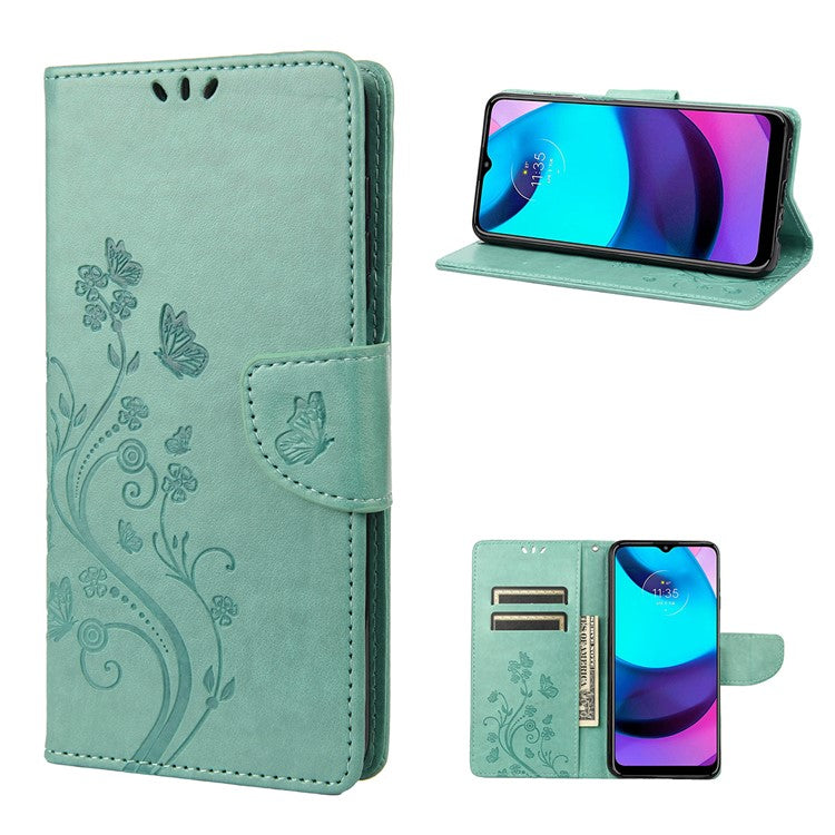 PU Leather Phone Covering Smartphone Case Stylish Imprint Butterflies Practical Wallet for Motorola Moto G71 5G - Green