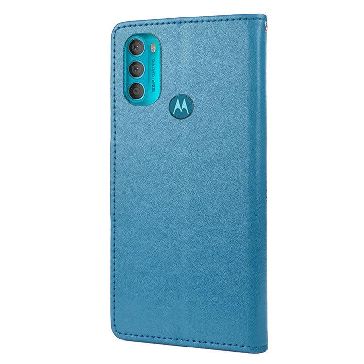 PU Leather Phone Covering Smartphone Case Stylish Imprint Butterflies Practical Wallet for Motorola Moto G71 5G - Blue