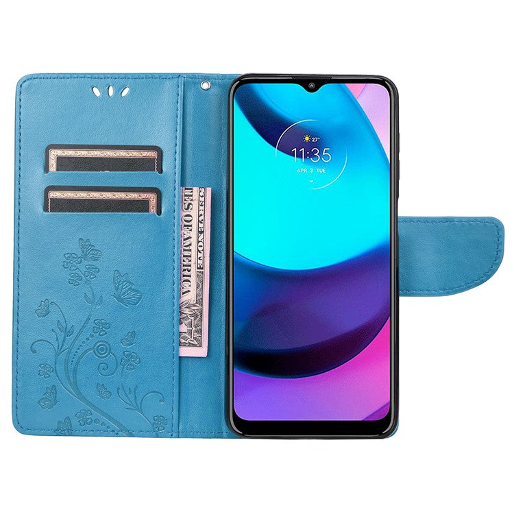 PU Leather Phone Covering Smartphone Case Stylish Imprint Butterflies Practical Wallet for Motorola Moto G71 5G - Blue