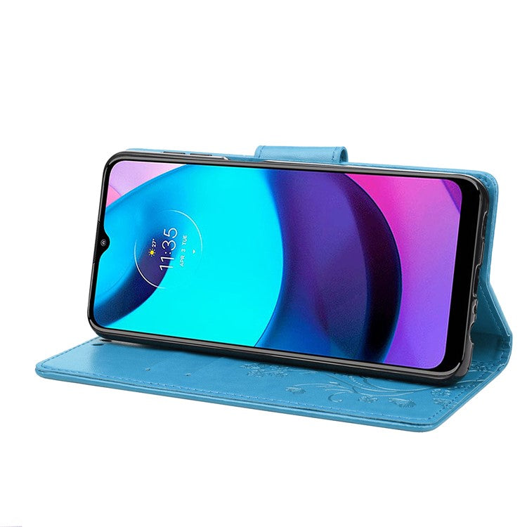 PU Leather Phone Covering Smartphone Case Stylish Imprint Butterflies Practical Wallet for Motorola Moto G71 5G - Blue
