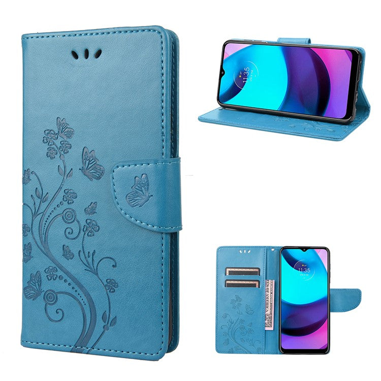 PU Leather Phone Covering Smartphone Case Stylish Imprint Butterflies Practical Wallet for Motorola Moto G71 5G - Blue