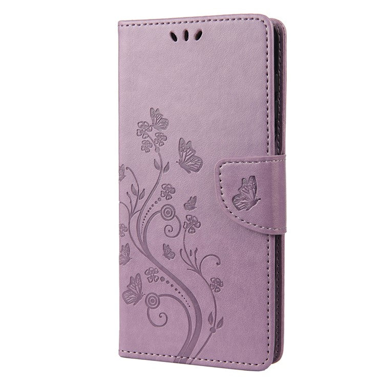 PU Leather Phone Covering Smartphone Case Stylish Imprint Butterflies Practical Wallet for Motorola Moto G71 5G - Light Purple