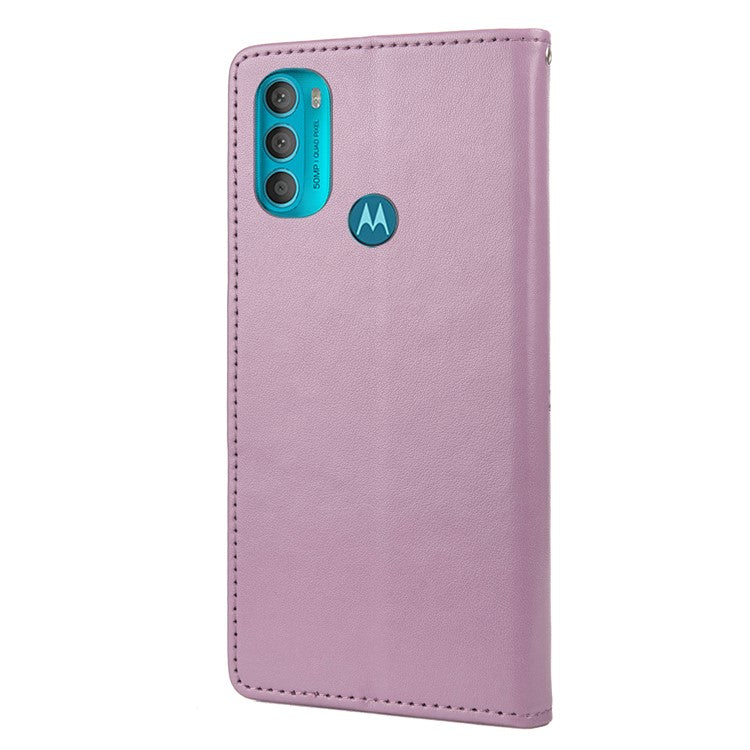 PU Leather Phone Covering Smartphone Case Stylish Imprint Butterflies Practical Wallet for Motorola Moto G71 5G - Light Purple