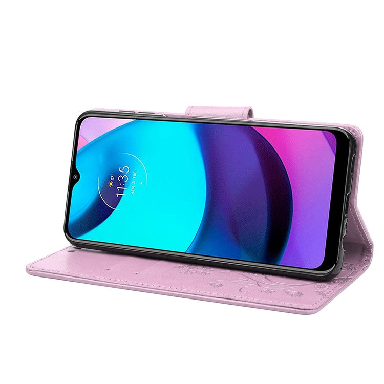 PU Leather Phone Covering Smartphone Case Stylish Imprint Butterflies Practical Wallet for Motorola Moto G71 5G - Light Purple