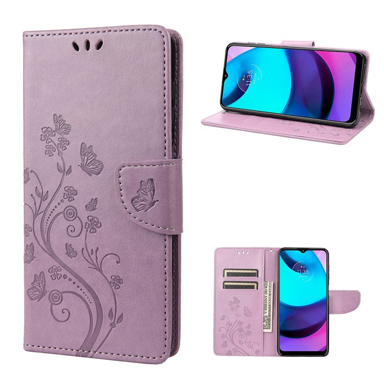 PU Leather Phone Covering Smartphone Case Stylish Imprint Butterflies Practical Wallet for Motorola Moto G71 5G - Light Purple