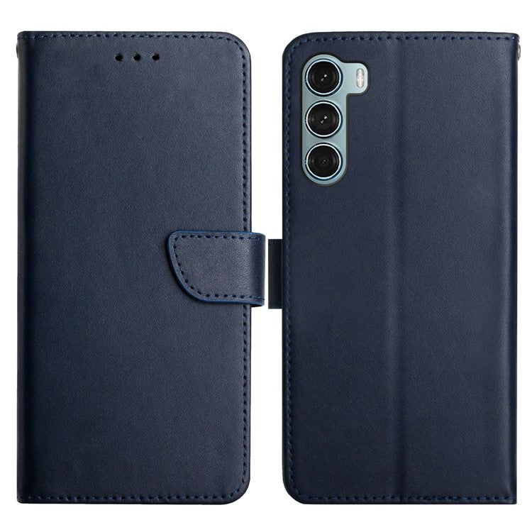 For Motorola Moto G200 5G / Edge S30 Practical Wallet Stand Function Flip Phone Cover Genuine Leather Nappa Texture Full Body Protective Phone Case - Blue
