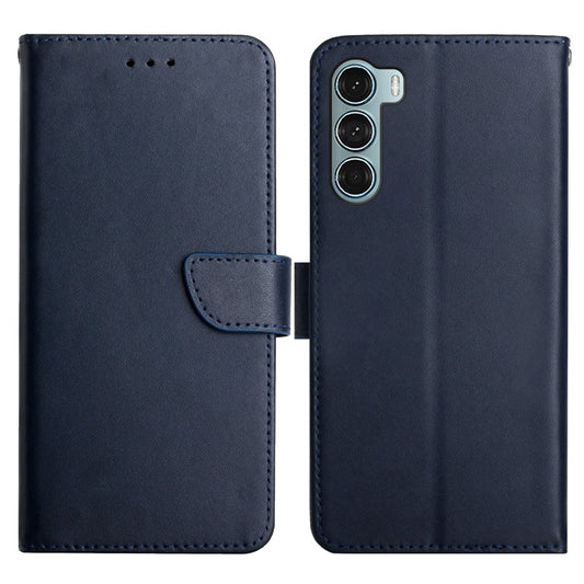 For Motorola Moto G200 5G / Edge S30 Practical Wallet Stand Function Flip Phone Cover Genuine Leather Nappa Texture Full Body Protective Phone Case - Blue