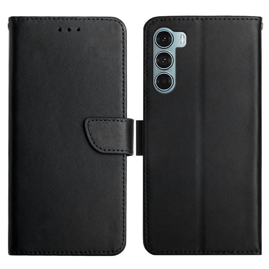 For Motorola Moto G200 5G / Edge S30 Practical Wallet Stand Function Flip Phone Cover Genuine Leather Nappa Texture Full Body Protective Phone Case - Black