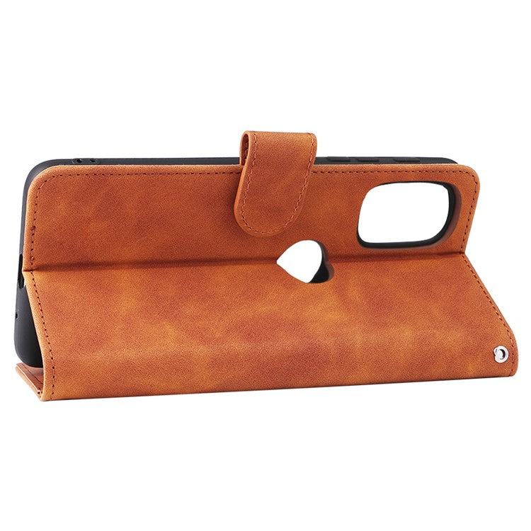 Skin-touch Feeling PU Leather Wallet Case Stand Function Shockproof Soft TPU Phone Cover for Motorola Moto G71 5G - Brown