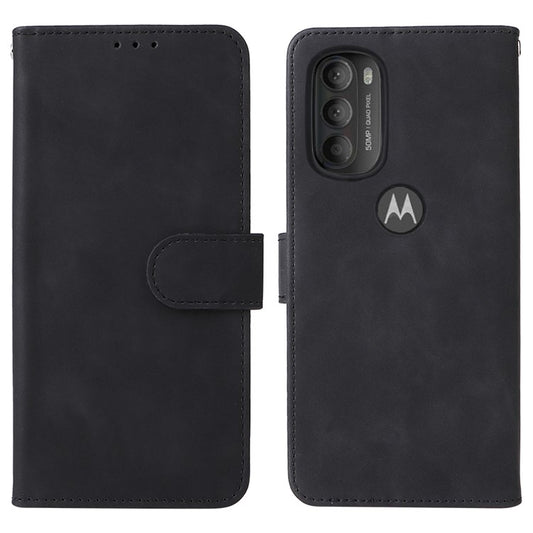 Skin-touch Feeling PU Leather Wallet Case Stand Function Shockproof Soft TPU Phone Cover for Motorola Moto G71 5G - Black