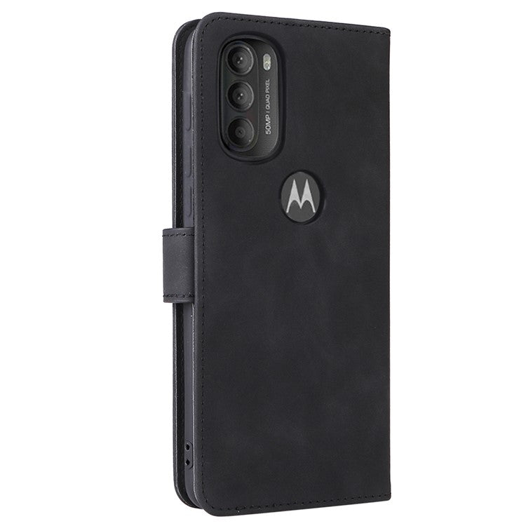 Skin-touch Feeling PU Leather Wallet Case Stand Function Shockproof Soft TPU Phone Cover for Motorola Moto G71 5G - Black