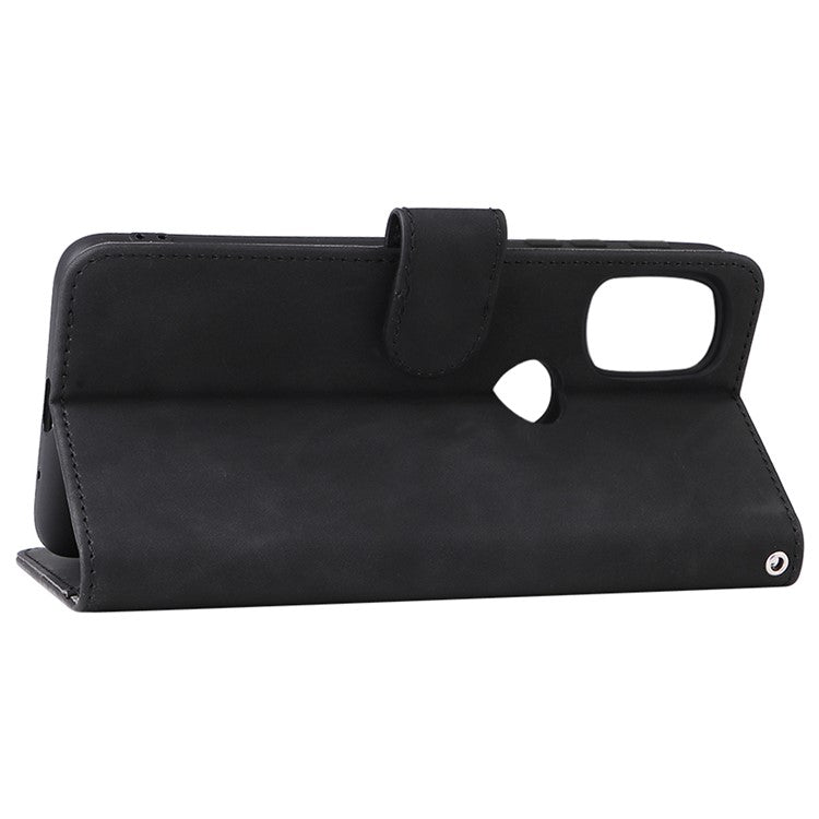 Skin-touch Feeling PU Leather Wallet Case Stand Function Shockproof Soft TPU Phone Cover for Motorola Moto G71 5G - Black