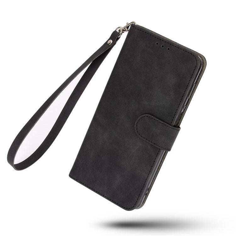 Skin-touch Feeling PU Leather Wallet Case Stand Function Shockproof Soft TPU Phone Cover for Motorola Moto G71 5G - Black