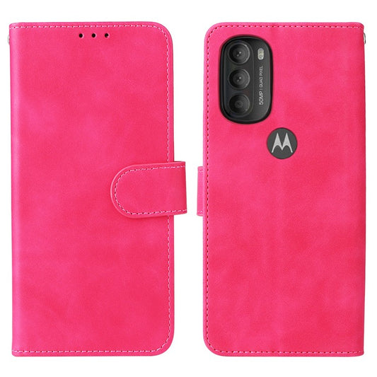Skin-touch Feeling PU Leather Wallet Case Stand Function Shockproof Soft TPU Phone Cover for Motorola Moto G71 5G - Rose