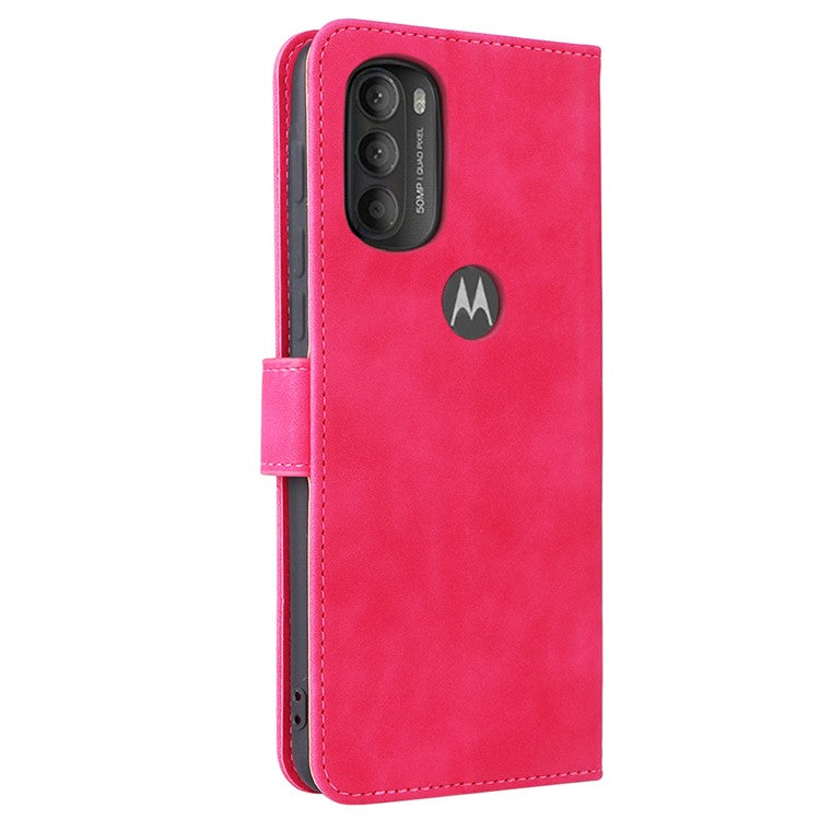 Skin-touch Feeling PU Leather Wallet Case Stand Function Shockproof Soft TPU Phone Cover for Motorola Moto G71 5G - Rose
