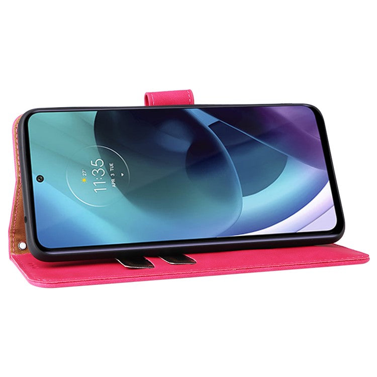 Skin-touch Feeling PU Leather Wallet Case Stand Function Shockproof Soft TPU Phone Cover for Motorola Moto G71 5G - Rose