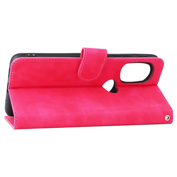 Skin-touch Feeling PU Leather Wallet Case Stand Function Shockproof Soft TPU Phone Cover for Motorola Moto G71 5G - Rose