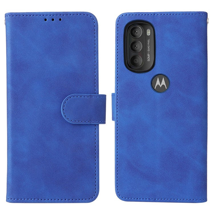 Skin-touch Feeling PU Leather Wallet Case Stand Function Shockproof Soft TPU Phone Cover for Motorola Moto G71 5G - Blue