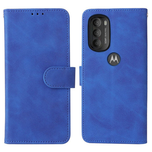 Skin-touch Feeling PU Leather Wallet Case Stand Function Shockproof Soft TPU Phone Cover for Motorola Moto G71 5G - Blue