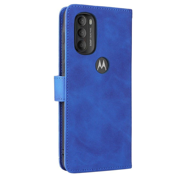 Skin-touch Feeling PU Leather Wallet Case Stand Function Shockproof Soft TPU Phone Cover for Motorola Moto G71 5G - Blue