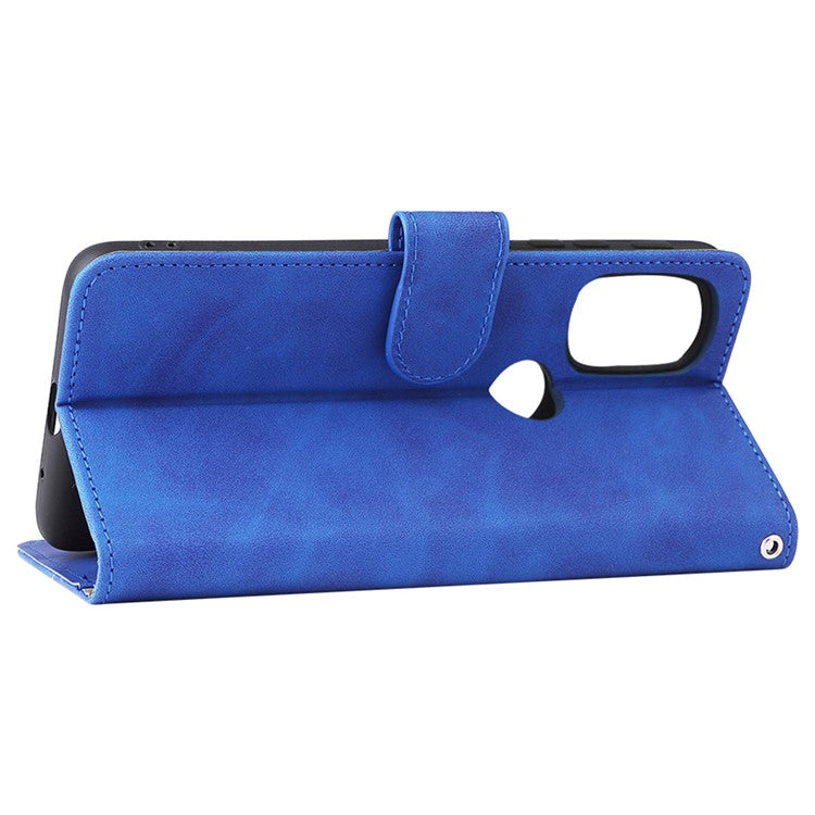 Skin-touch Feeling PU Leather Wallet Case Stand Function Shockproof Soft TPU Phone Cover for Motorola Moto G71 5G - Blue