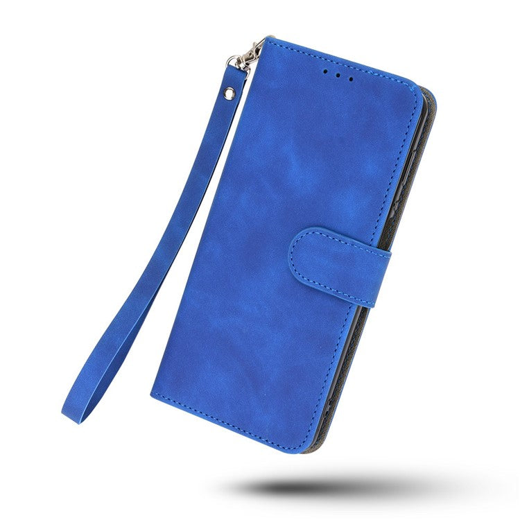 Skin-touch Feeling PU Leather Wallet Case Stand Function Shockproof Soft TPU Phone Cover for Motorola Moto G71 5G - Blue